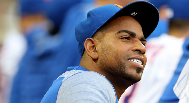 Yoenis Cespedes #52 of the New York Mets looks on from the dugout in the first inning against the San Diego Padres on July 24, 2018 at Citi Field in the Flushing neighborhood of the Queens borough of New York City. Yoenis Cespedes