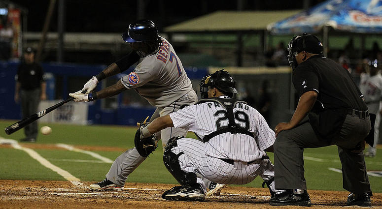 Jose Reyes #7 of the New York Mets strikes out against the Florida Marlins during their game at Hiram Bithorn Stadium on June 29, 2010 in San Juan, Puerto Rico. Mets in Puerto Rico