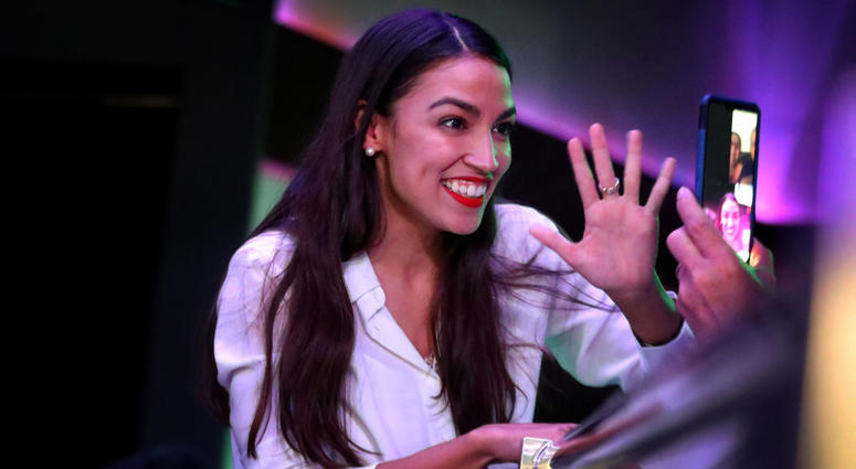 Alexandria Ocasio-Cortez celebrates her victory at La Boom night club in Queens on November 6, 2018 in New York City. With her win against Republican Anthony Pappas, Ocasio-Cortez became the youngest woman elected to Congress. Alexandria Ocasio-Cortez