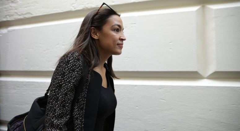 Rep. Alexandria Ocasio-Cortez (D-NY) arrives at a House Democrats meeting at the Capitol May 22, 2019 in Washington, DC. Rep. Alexandria Ocasio-Cortez