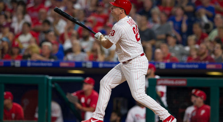 Jay Bruce #23 of the Philadelphia Phillies hits a pinch-hit two run home run in the bottom of the sixth inning against the New York Mets at Citizens Bank Park Jay Bruce #23 of the Philadelphia Phillies hits a pinch-hit two run home run in the bottom of the sixth inning against the New York Mets at Citizens Bank Park