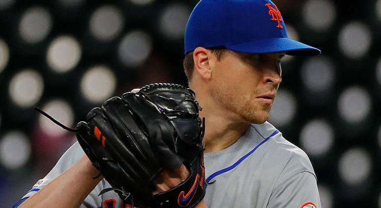Jacob deGrom #48 of the New York Mets pitches in the ninth inning against the Atlanta Braves on June 18, 2019 Jacob deGrom #48 of the New York Mets pitches in the ninth inning against the Atlanta Braves on June 18, 2019