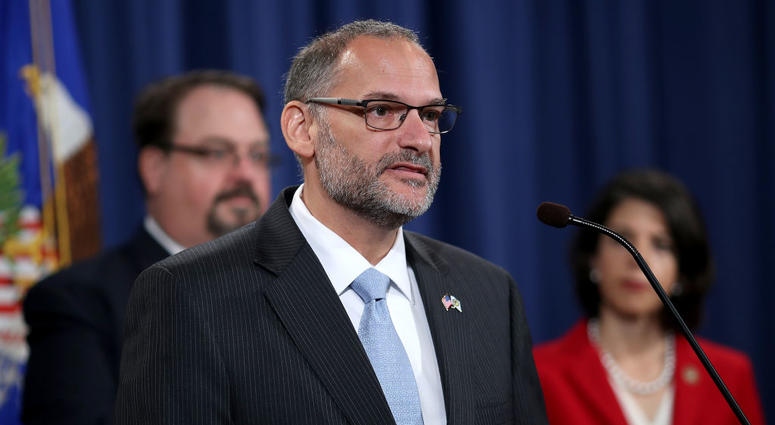 Acting Bureau of Prisons Director Hugh Hurwitz speaks during a press conference at the Justice Department July 19, 2019 in Washington, DC. Acting Bureau of Prisons Director Hugh Hurwitz