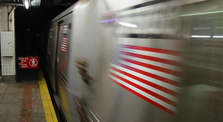 New York subway approaching a station with motion blur. Blurred Subway Train