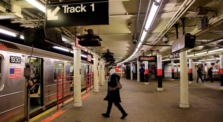 The 42nd Street shuttle at the Times Square station. MTA subway 42nd Street Shuttle