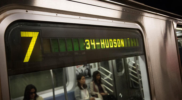 The 7 train departs for a new subway station on September 14, 2015 in New York City. Subway 7 Line