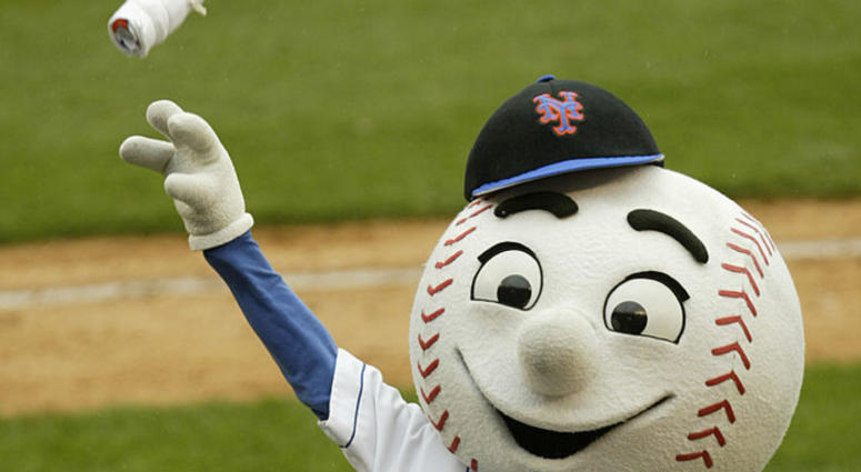 Mr. Met, the mascot of the New York Mets, throws t-shirts into the stands during the game against the Atlanta Braves at Shea Stadium on April 12, 2004 in Flushing, New York. Mets T-Shirt
