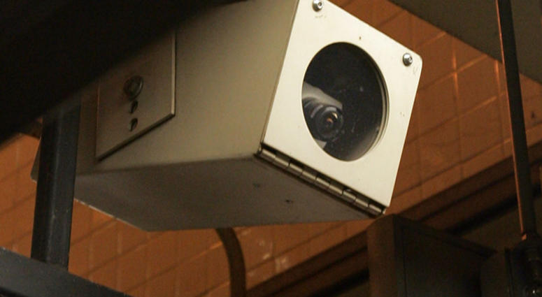 An older surveillance camera is seen in a 14th Street subway station August 24, 2005 in New York City. MTA Camera