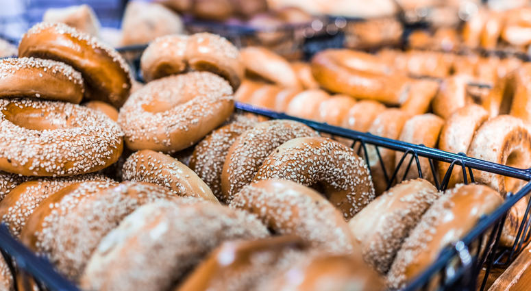Close up of bagels in a bakery Bagel Shop