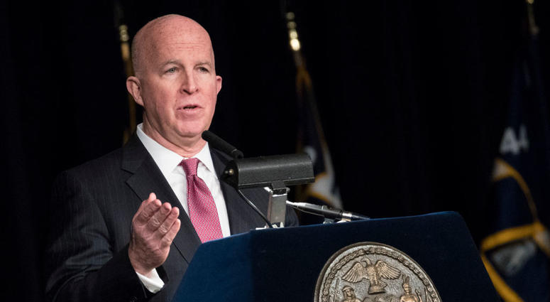 New York City Police Commissioner James O'Neill delivers remarks during a police academy graduation ceremony for the newest members of the New York City Police Department (NYPD), at the Theater at Madison Square Garden, March 30, 2017 Police Commissioner James O'Neill