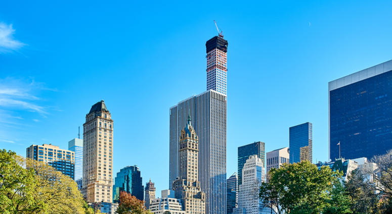 The Central Park Tower on West 57th Street, as seen from Central Park. Central Park Tower