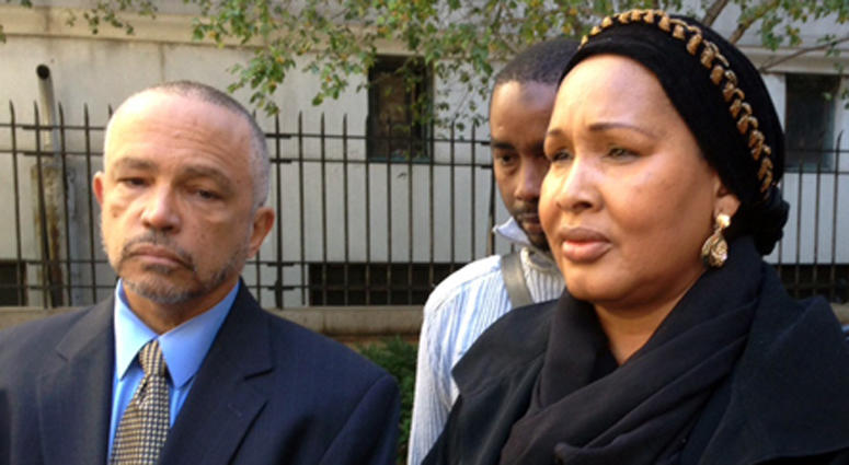 Hawa Bah, with her attorney Randolph McLaughlin, speaks at a press conference announcing a lawsuit against New York City for the deadly police shooting of her son, Sept. 23, 2013. Hawa Bah