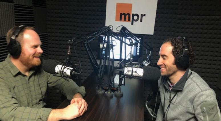 Evan Madin, an english and journalism teacher at Mamaroneck High School, sits with technology coach Mike Sammartano Mike Sammartano and Evan Madin