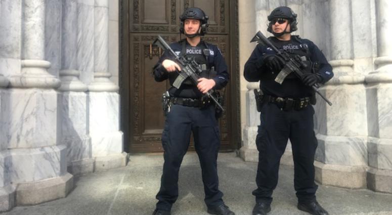 Police watch over St. Patrick's Cathedral. St. Patrick's NYPD police Easter
