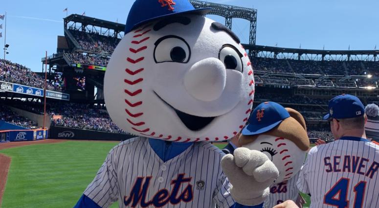 Mr. Met greats the crowd at Citi Field Citi Field Opening Day