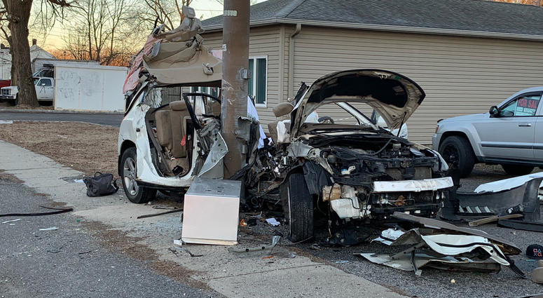 One of the crashes involved a car hitting a telephone pole. Suffolk County crashes