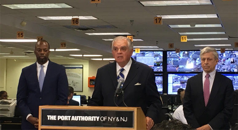 (l-r): Huntley Lawrence, Director of Aviation at the Port Authority; Ray LaHood, former Transportation Secretary; Rick Cotton, Executive Director of the Port Authority Ray LaHood At JFK Airport