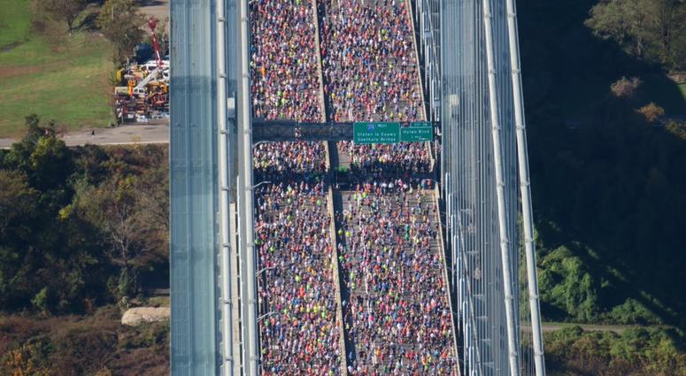 Runners cross the Verrazzano Bridge during the 2018 New York City Marathon. 2018 New York City Marathon