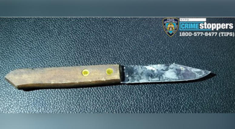 The knife allegedly used by the suspect. NYPD shooting Queens Village