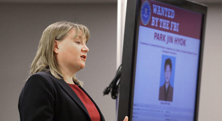 United States Attorney Tracy Wilkison announces a criminal complaint being filed against Park Jin Hyok, a North Korean national accused in a series of destructive cyberattacks around the world, at a news conference in Los Angeles. North Korea Hack Charges