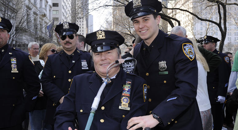 NYPD Officer Steven McDonald poses for a portrait as he makes his way up 5th Avenue during the 251st annual St. Patrick's Day Parade on March 17, 2012. Steven McDonald
