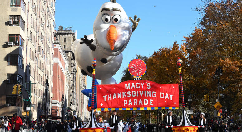 Olaf balloon from the movie Frozen on Columbus Circle at the annual Macy's Thanksgiving day parade. Macy’s Thanksgiving Day Parade