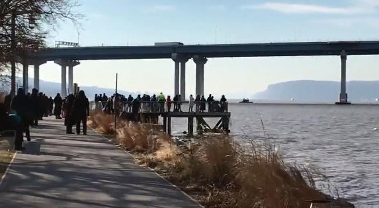 Spectators gather at Pierson Park in Tarrytown to watch the demolition of the Tappan Zee Bridge, Jan. 15, 2019. Tappan Zee Demolition