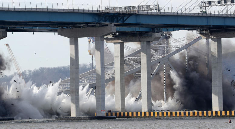 The Tappan Zee Bridge comes down with an implosion Jan. 15, 2019. Tappan Zee Bridge