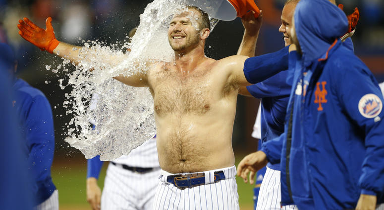 New York Mets first baseman Pete Alonso (20) celebrates after a walk off walk in the tenth inning against the Philadelphia Phillies at Citi Field. Mets Phillies