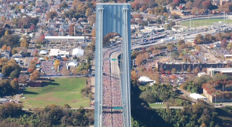 Runners cross the Verrazzano Bridge during the 2018 New York City Marathon. 2018 New York City Marathon