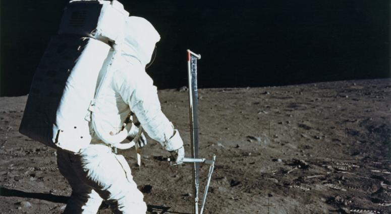 Buzz Aldrin Solar Wind Edwin 'Buzz' Aldrin Jr deploys the Solar Wind Composition experiment.