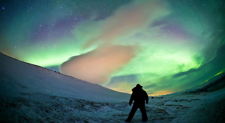 Northern Lights (aurora borealis) display over Northern Sweden. Northern Lights