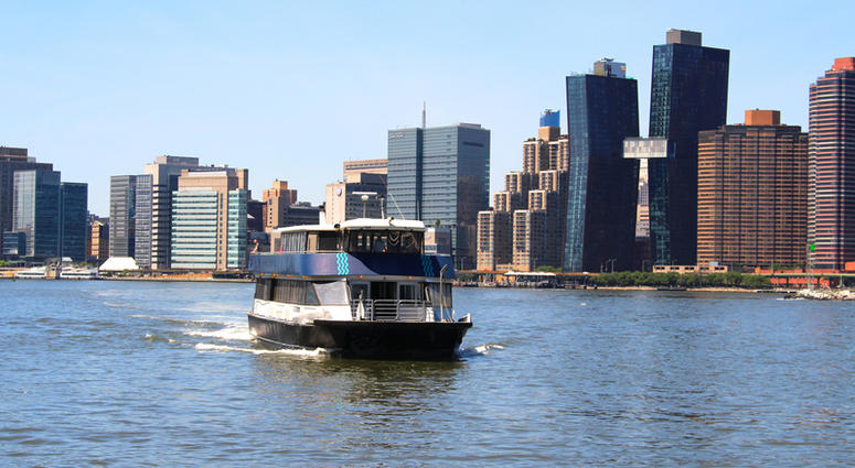 NYC Ferry on the East River in New York. NYC Ferry