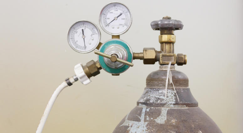 Pressure gauge on oxygen tank oxygen tank