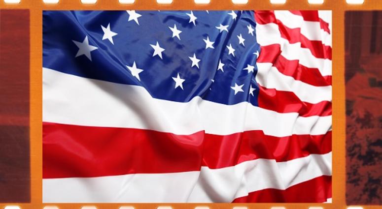 Old 35mm frame photo film with U.S. flag Old 35mm frame photo film with U.S. flag