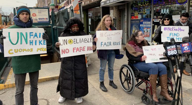 Riders protested a proposed MTA fare hike in Bay Ridge on Sunday. Subway protest Bay Ridge