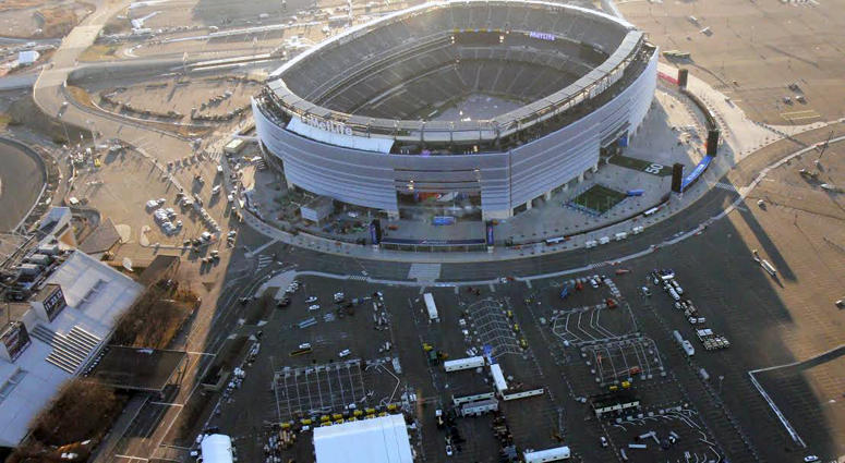 Super Bowl XLVIII preps at MetLife Stadium as seen from Chopper 880, Jan. 8, 2014. MetLife Stadium
