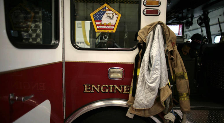 The 9/11 logo on one of the fire engines of the Arlington County Fire Department in Arlington, Virginia 9/11 cancer