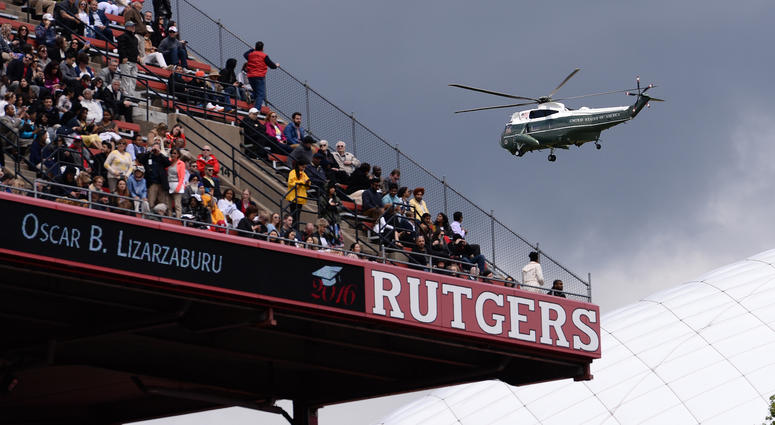 Marine One Helicopter at High Point Solutions Stadium on Rutgers University campus on May 15, 2016. Rutgers University
