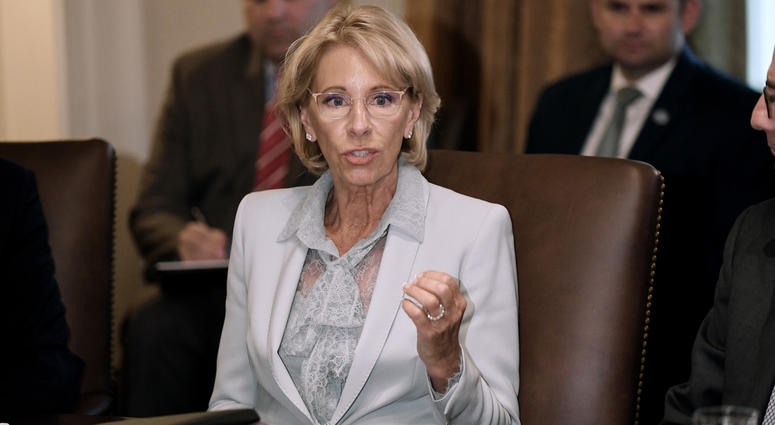 Secretary of Education Betsy DeVos speaks during a cabinet meeting in the Cabinet Room of the White House, July 18, 2018 in Washington, DC. Betsy DeVos