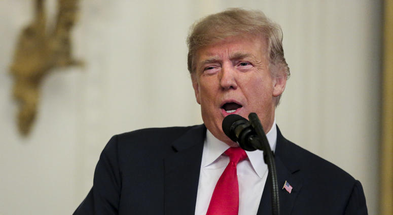President Donald Trump speaks during a Medal of Honor ceremony in honor of Ronald J. Shurer II in the East Room of the White House October 1, 2018 in Washington, DC. President Trump