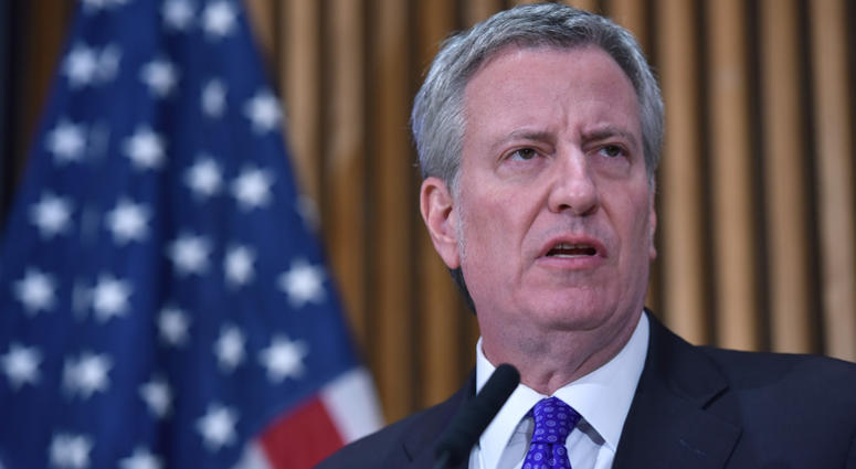 Mayor Bill de Blasio at a press conference regarding package bomb investigation at One Police Plaza in New York, NY, October 25, 2018. Mayor Bill de Blasio