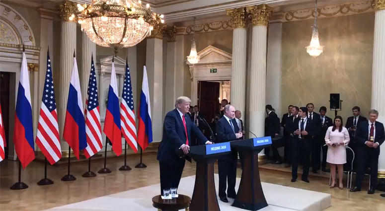 Donald Trump, Vladimir Putin hold joint news conference in Helsinki. Donald Trump, Vladimir Putin