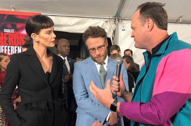Charlize Theron, Seth Rogen and Brad Blanks on the 'Long Shot' red carpet in NYC