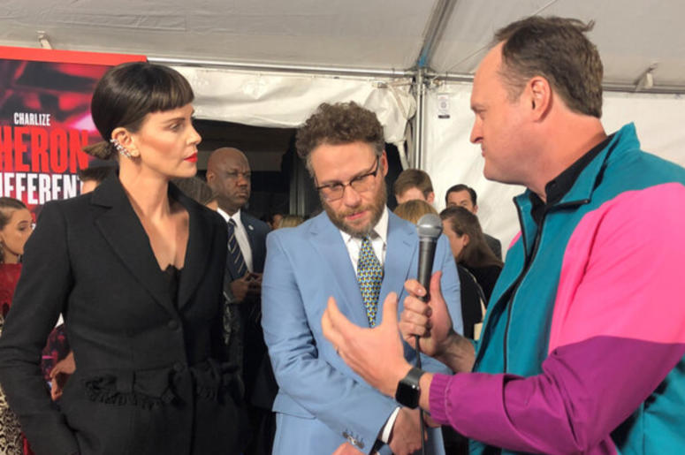 Charlize Theron, Seth Rogen and Brad Blanks on the 'Long Shot' red carpet in NYC