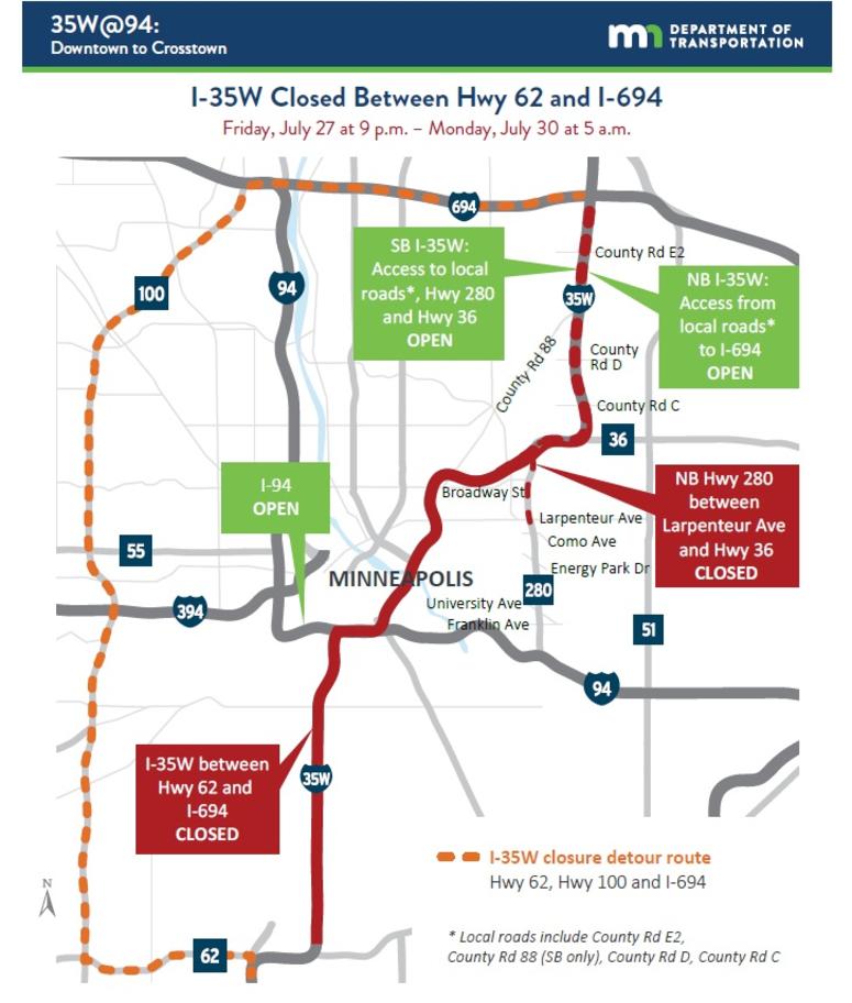 35W Closures Map 35W Closures Map