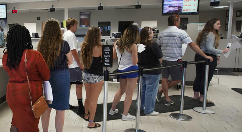 Drivers license line Waiting in line for license