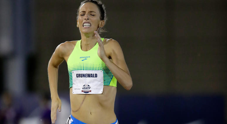 SACRAMENTO, CA - JUNE 22: Gabriele Grunewald runs in the Women's 1500 Meter opening round during Day 1 of the 2017 USA Track & Field Championships at Hornet Satdium on June 22, 2017 in Sacramento, California.