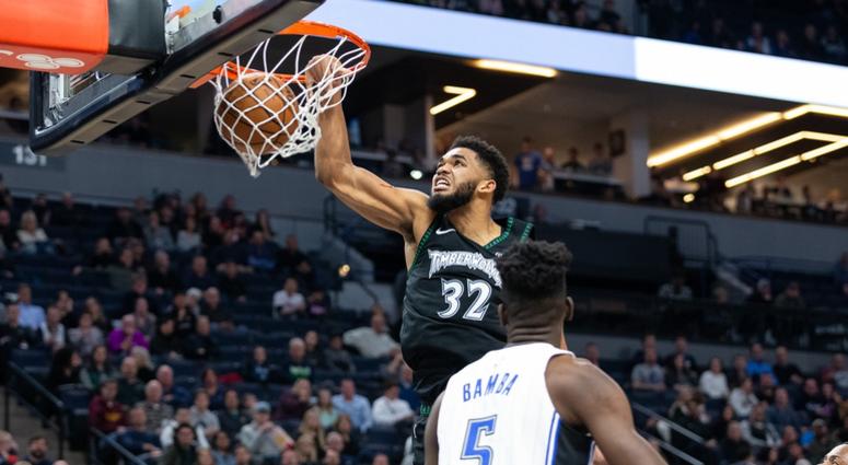 Karl-Anthony Towns with the jam against Orlando A dunk by Karl-Anthony Towns