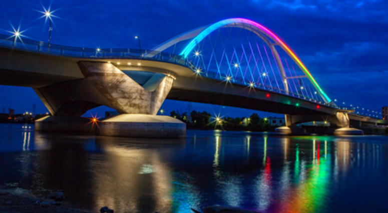 Bridge lights up for Minneapolis pride weekend Mpls pride colors
